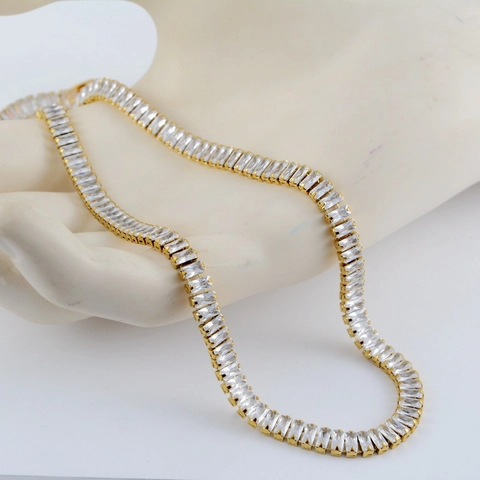 Hip Hop Stainless Steel Tennis Chain Jewelry Set Baguette Zirconia Inlaid Necklace Bracelet Men Women Iced Out Accessories