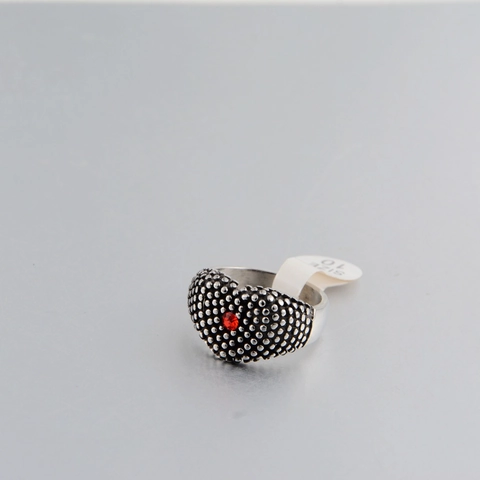 Vintage Punk Heart Ring Stainless Steel Red Zirconia Caviar Texture Band Hip Hop Jewelry For Men Women Daily Party Decor