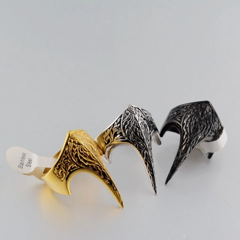 Vintage Stainless Steel Eagle Beak Claw Ring Gothic Relief Armor Finger Ring Punk Hip Hop Personalized Jewelry For Men