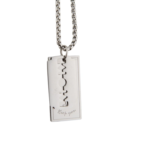 Hip Hop Titanium Steel Razor Blade Pendant Necklace For Men Women MOM Cutout Keep You Engraved Double Layer Jewelry Gift