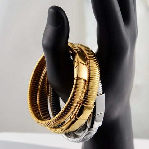 Herren Edelstahl Tubogas Armband Gold Silber Galvanisiert Hip Hop Geripptes Drahtketten Armband Mit Verschluss Schmuck