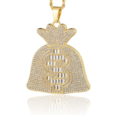 Hip Hop Geldbeutel Anhänger Halskette Legierung Strass Eingelegt Vergoldet Kordelkette Streetwear Schmuck Für Herren Damen