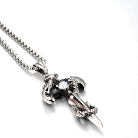 Collar de Acero de Titanio Gótico Vintage con Colgante de Cruz Envuelta en Dragón Hip Hop Punk con Diamantes de Imitación Joyería Unisex