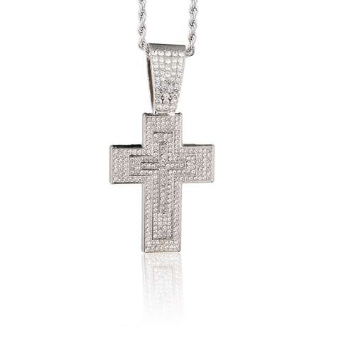 Hip Hop Legierung Strass Kreuz Anhänger Halskette Für Herren Damen Silber Seilkette Mode Religiöser Schmuck Street Accessory