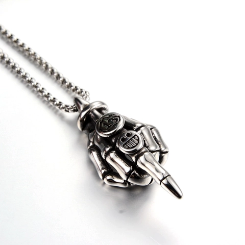 Collana con Pendente a Mano di Scheletro Punk in Acciaio al Titanio Vintage Gioielli con Gesto della Mano Hip Hop per Uomo Donna