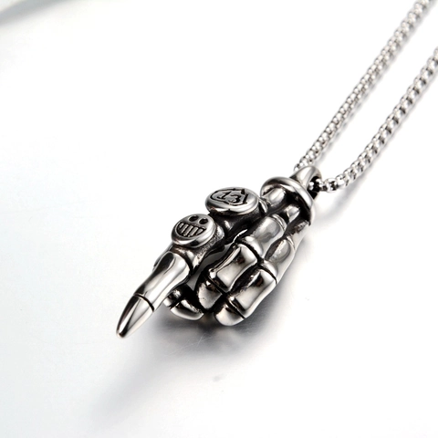 Collana con Pendente a Mano di Scheletro Punk in Acciaio al Titanio Vintage Gioielli con Gesto della Mano Hip Hop per Uomo Donna