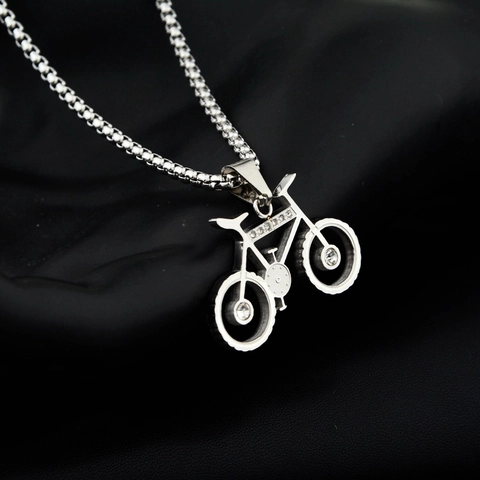 Hip Hop Edelstahl Fahrrad Anhänger Halskette Mit Strass Silber Fahrrad Schmuck Für Herren Damen Mode Halsketten