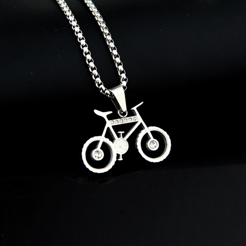 Hip Hop Edelstahl Fahrrad Anhänger Halskette Mit Strass Silber Fahrrad Schmuck Für Herren Damen Mode Halsketten