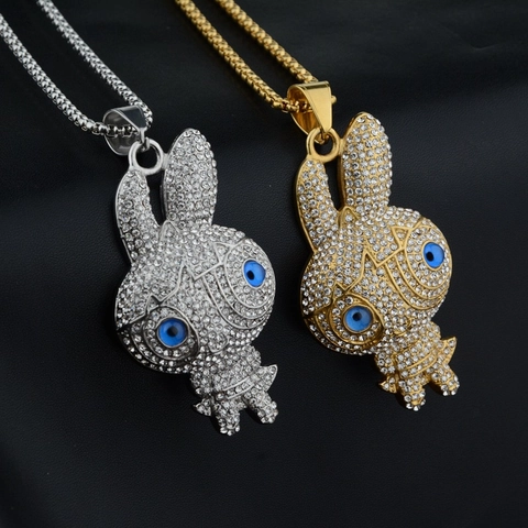 Iced Out Rabbit Pendant Necklace Titanium Steel Rhinestone Inlaid Hip Hop Streetwear Jewelry For Men Women Daily Accessory