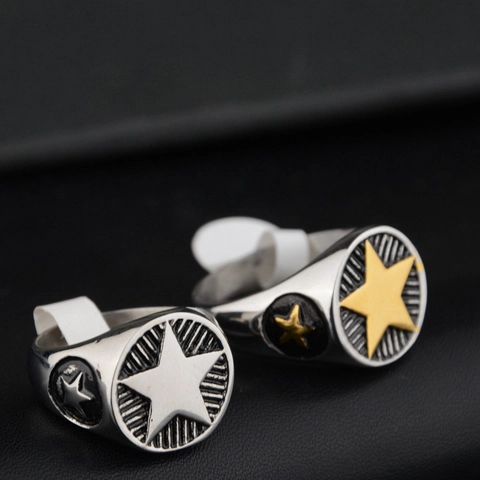 Anello Retrò Hip Hop Con Piastra Rotonda Stella Acciaio Inossidabile Vintage Industrial Punk Band Ring Per Donna Uomo Gioielli