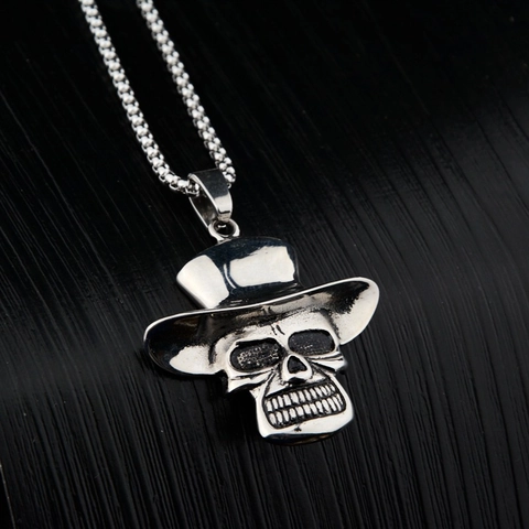 Edelstahl Gothic Zylinder Hut Totenkopf Anhänger Halskette Vintage Punk Hip Hop Rock Schmuck Für Herren Damen