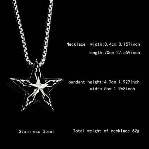 Gothic Pentagram Pendant Necklace Stainless Steel Vintage Carved Box Chain Hip Hop Star Jewelry For Men Women Party Punk
