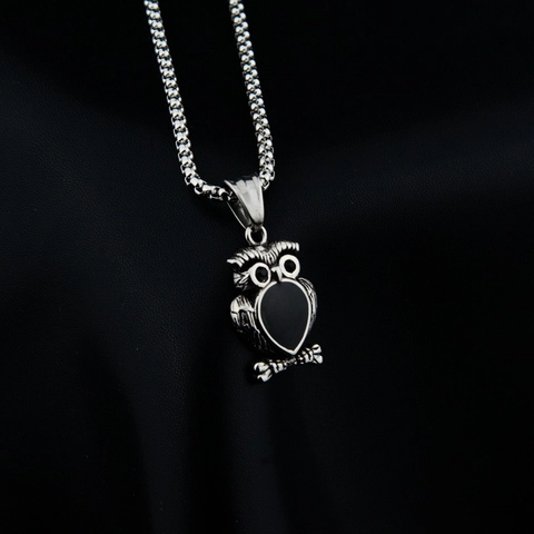 Collar con Colgante de Búho Vintage de Acero de Titanio con Forma de Corazón Hip Hop Retro Joyería de Animales para Hombres Mujeres Accesorios