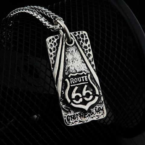 Vintage Route 66 Shield Pendant Only Without Chain Titanium Steel Distressed Rectangle Pendant Necklace Hip Hop Jewelry