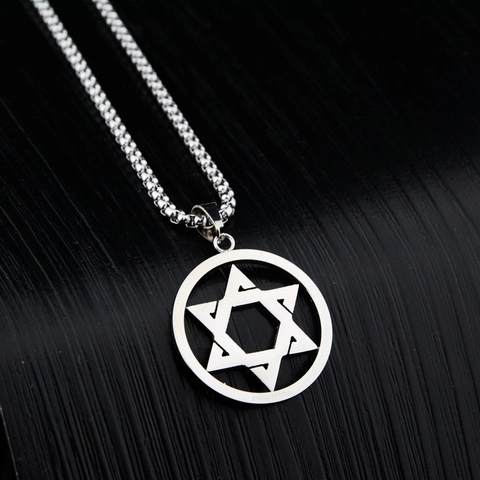 Collar con Colgante de Hexagrama de Acero de Titanio Minimalista para Hombre Mujer Estrella de David Cadena de Caja Joyería Retro Punk Hip Hop