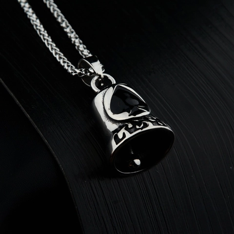 Vintage Titanium Steel Ace of Spades Bell Pendant Necklace Retro Punk Motorcycle Guardian Bell Jewelry For Men Women