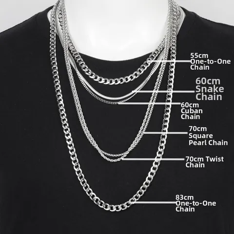 Collier Chaîne en Acier Titane Hip Hop pour Hommes Femmes Chaîne Boîte Twist Cuban Or Argent Noir Bijoux Punk Minimalistes