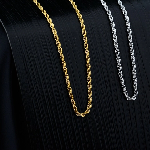 Collana Catena a Corda in Acciaio Inossidabile Uomo Donna Minimalista Maglia Twist Oro Argento Gioielli Hip Hop Per Festa