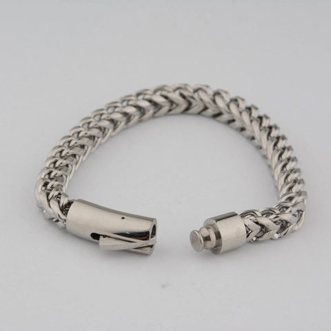 Pulsera Hip Hop de Acero Inoxidable con Cadena de Trigo para Hombre Mujer Unisex Eslabón Trenzado de Metal Pesado Plata 8mm Joyería