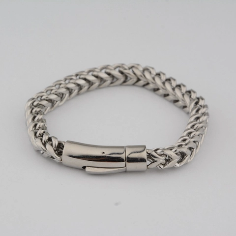 Pulsera Hip Hop de Acero Inoxidable con Cadena de Trigo para Hombre Mujer Unisex Eslabón Trenzado de Metal Pesado Plata 8mm Joyería