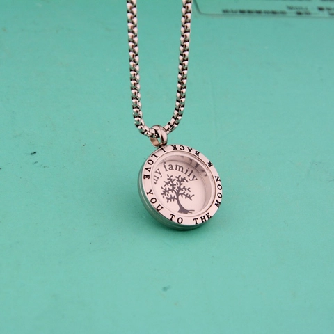 Stainless Steel Tree Of Life Engraved Round Pendant Necklace With Box Chain My Family I Love You To The Moon And Back Jewelry
