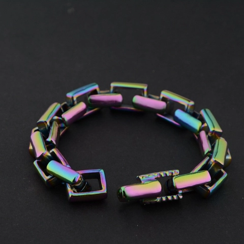 Hip Hop Quadratisch Panzerkette Armband Titanstahl Regenbogen Gradient Vintage Gestreift Heavy Metal Punk Stil Schmuck Für Herren