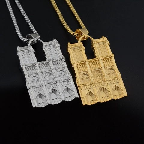 Collar con Colgante Catedral de Notre Dame de Paris de Acero Inoxidable Joyería Retro Gótica Hip Hop para Hombres Mujeres