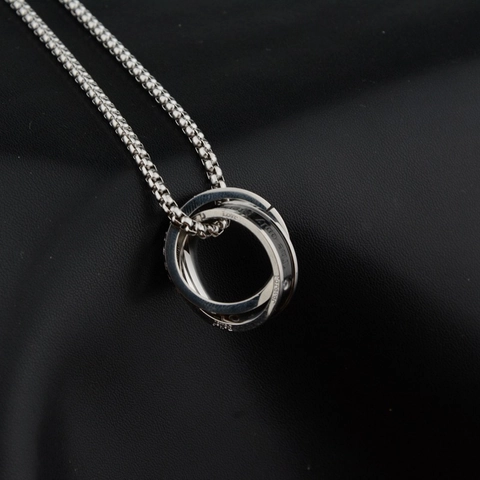Hip-Hop Edelstahl Doppelring Anhänger Halskette Für Unisex Graviert Love Strass Venezianerkette Schmuck