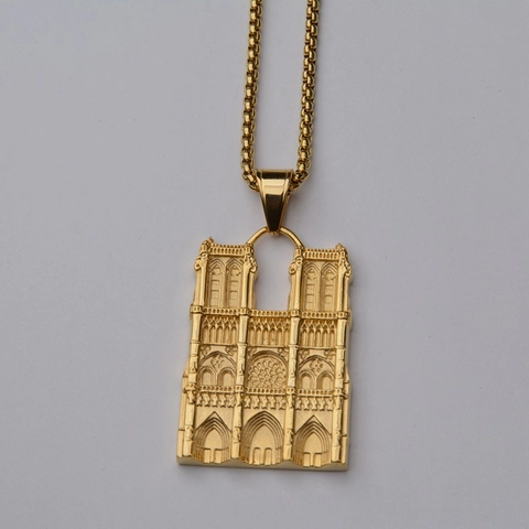 Collar con Colgante Catedral de Notre Dame de Paris de Acero Inoxidable Joyería Retro Gótica Hip Hop para Hombres Mujeres