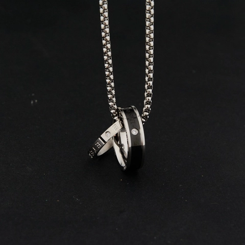 Hip-Hop Edelstahl Doppelring Anhänger Halskette Für Unisex Graviert Love Strass Venezianerkette Schmuck