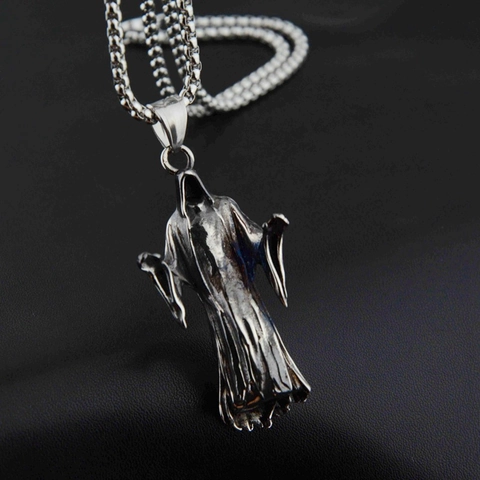 Collar de Colgante de Parca Gótica Retro Envejecido Acero de Titanio Fantasma Muerte Collar de Dije Para Hombres Mujeres Joyería Punk Oscura