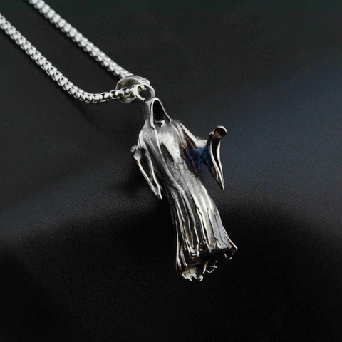 Collar de Colgante de Parca Gótica Retro Envejecido Acero de Titanio Fantasma Muerte Collar de Dije Para Hombres Mujeres Joyería Punk Oscura