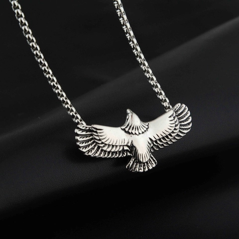 Collar con Colgante de Águila de Acero Inoxidable Vintage para Hombre Mujer Hip Hop Streetwear Joyería de Animales Plata Antigua