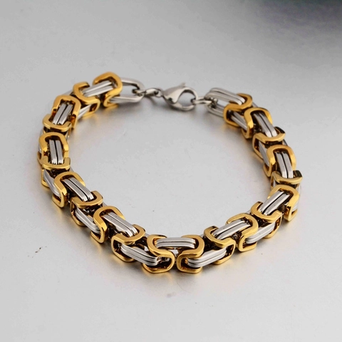 Pulsera de Cadena Bizantina de Acero de Titanio Hip Hop Para Hombres Mujeres Punk Gothic Heavy Metal King Chain Pulsera Joyería de Moda
