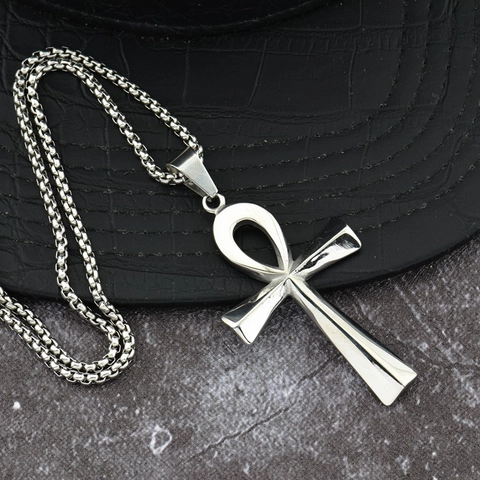 Collana Pendente Croce Ankh Egiziana in Acciaio Inossidabile Unisex Argento Hip Hop Streetwear Gioielli Chiave Della Vita