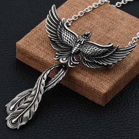 Vintage Phönix Anhänger Halskette Titanstahl Retro Feder Adler Flügel Street Hip Hop Silber Halsketten Für Herren Damen