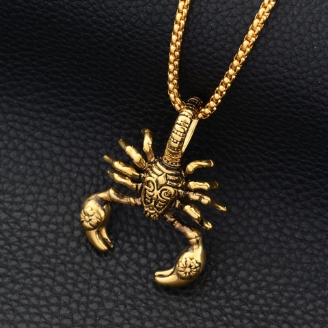Collar de Colgante de Escorpión de Acero Inoxidable Punk Hip Hop para Hombres Mujeres Joyería de Cadena de Caja de Oro Gótico