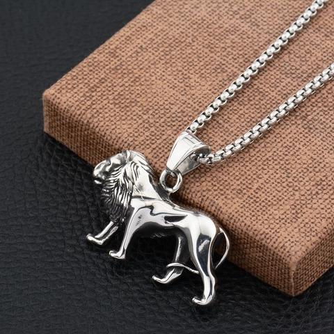 Hip-hop Leeuw Hanger Halsketting Voor Mannen Vrouwen Titaniumstaal Leeuwenkop Medaillon Zilver Punk Sieraden Cadeau Kettingen