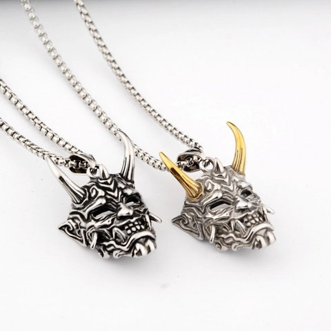 Vintage Hannya Masker Geisterkönig Hanger Halsketting Titaniumstaal Retro Hip Hop Sieraden Voor Heren Dames Dagelijks Feest