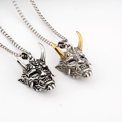 Vintage Hannya Masker Geisterkönig Hanger Halsketting Titaniumstaal Retro Hip Hop Sieraden Voor Heren Dames Dagelijks Feest