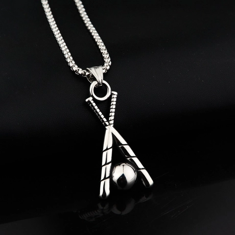 Titanstahl Baseballschläger Anhänger Halskette Für Herren Damen Hip Hop Sportlich Silber Kreuz Schläger Kette Schmuck Geschenk