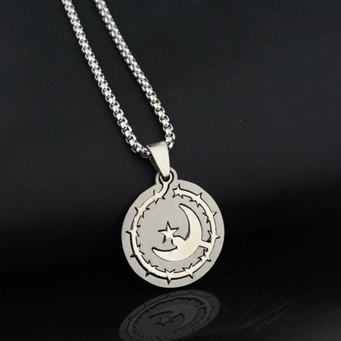 Collar con Colgante de Moneda de Acero Inoxidable Vintage Estrella Luna Sol Hip Hop Gótico Colgante Grabado para Hombre Mujer Joyería