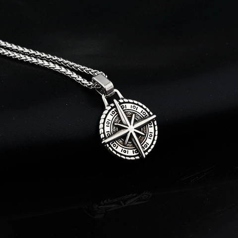 Collana con Ciondolo a Bussola in Acciaio Inossidabile Vintage per Uomo Donna Hip Hop Bussola Rotonda a Stella Gioielli