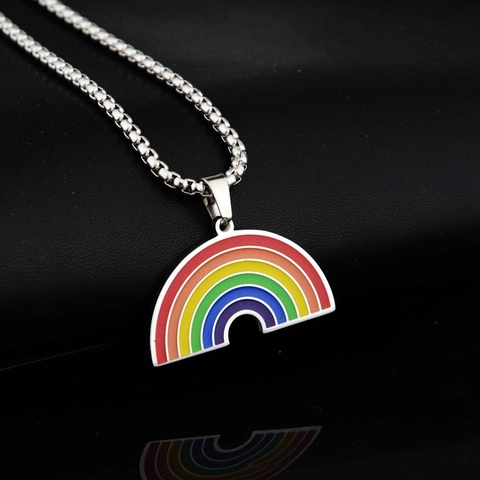Collier Pendentif Arc-en-ciel en Acier Titane Émail Coloré Charme Collier Pour Hommes Femmes Hip Hop Bijoux Mode Cadeau Fête
