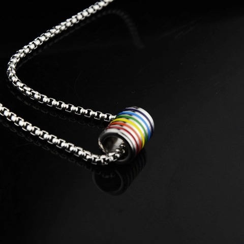 Unisex Titanium Steel Rainbow Nut Pendant Necklace LGBTQ Pride Enamel Stripes Hip Hop Jewelry Box Chain Silver Necklaces
