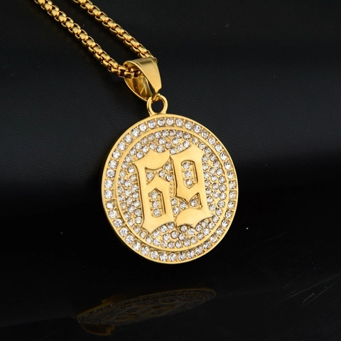 Hip Hop Edelstahl Strass 69 Nummer Kreis Münze Anhänger Halskette Gothic Boxkette Mode Schmuck Für Damen Herren