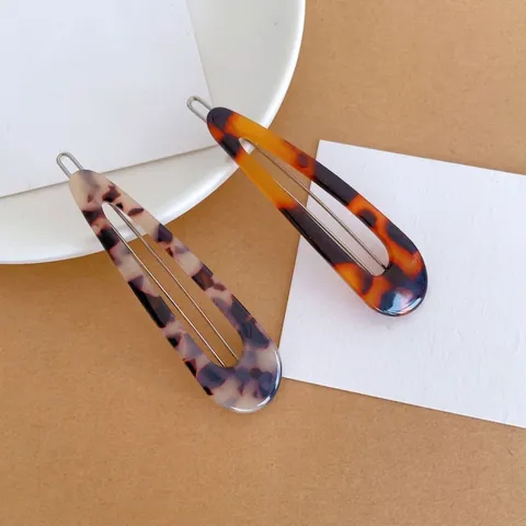 French Vintage Cellulose Acetate Hair Clips For Women Tortoiseshell Leopard Pattern Hollow Water Drop Side Bangs Barrette