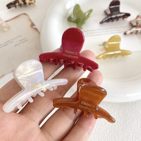 Pinzas de Pelo Pequeñas de Acetato Retro Francés Elegante Patrón de Carey y Mármol Pinzas de Tiburón Antideslizantes para Mujer