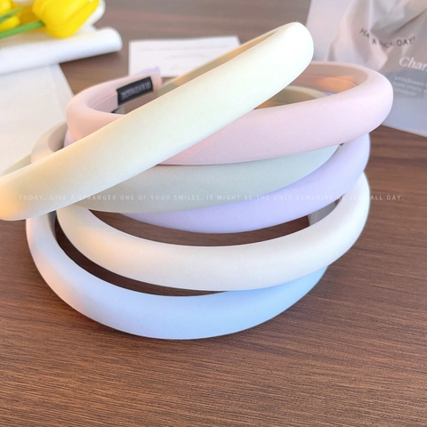Serre-Tête Rembourré en Éponge de Style Coréen Pour Femmes Couleur Unie Crème Macaron Tissu Bandeau Sommet Crânien Haut Accessoires de Cheveux Faits Main