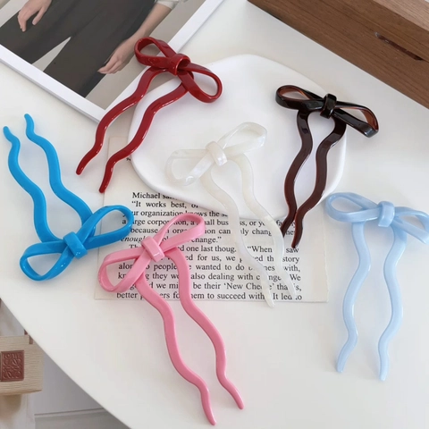 Ballett-Stil Acetat Schleife Haarnadel Für Damen Poliert Süße Wellige U-Form Haargabel Elegantes Haarschmuck